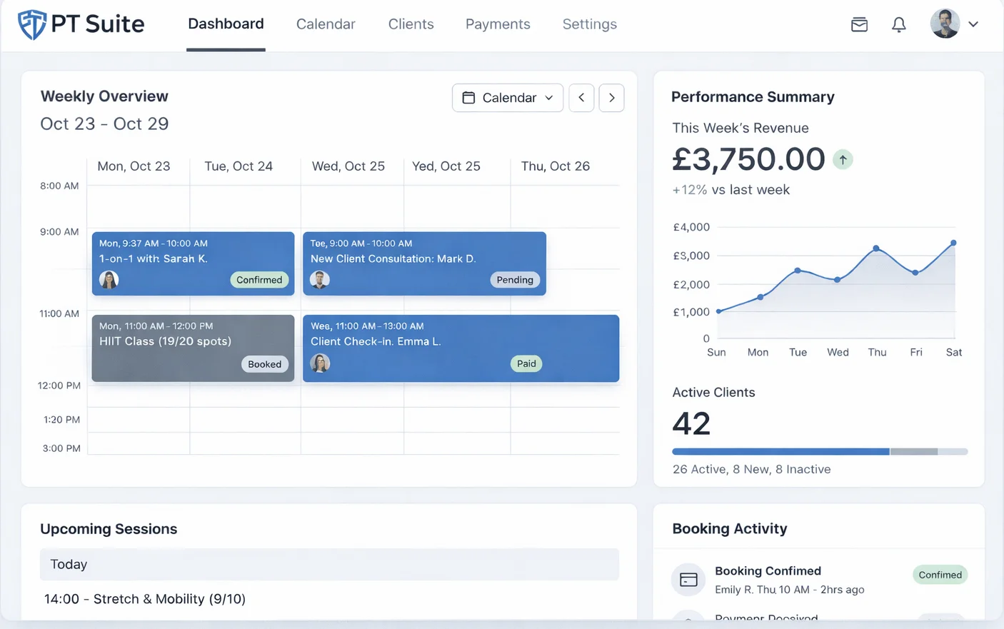 PT Suite Dashboard - Trainerize Alternative