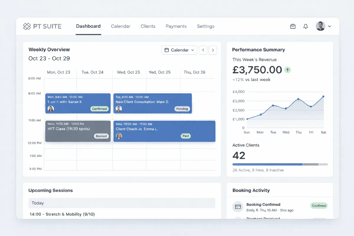 PT Suite Dashboard for Pilates Studios